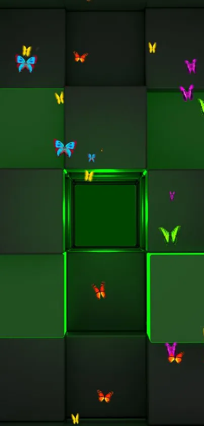 Dark green cubes wallpaper with neon highlights.