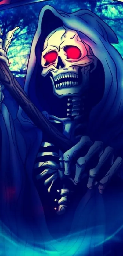 Dark Grim Reaper art in blue tones for mobile wallpaper.