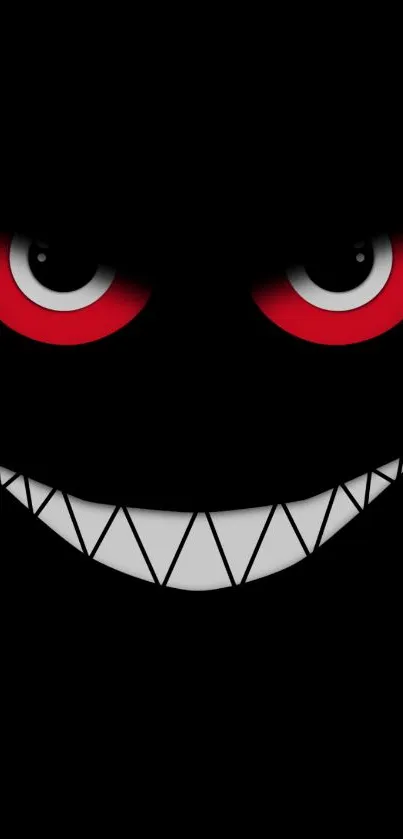 Dark wallpaper with sinister grin and glowing red eyes.