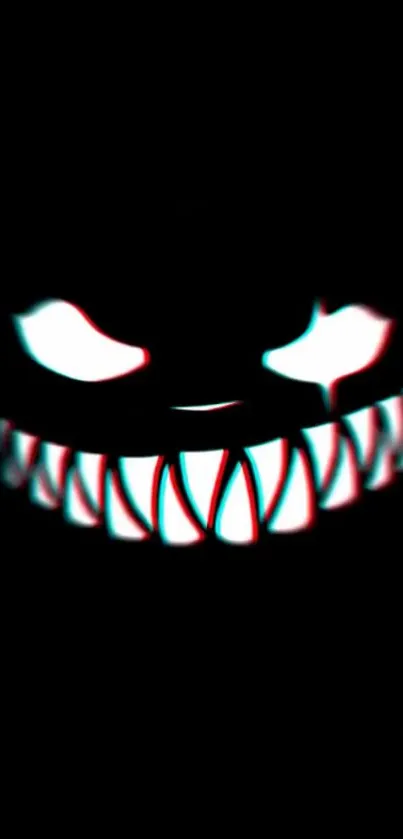 Dark grinning face with glowing eyes wallpaper.