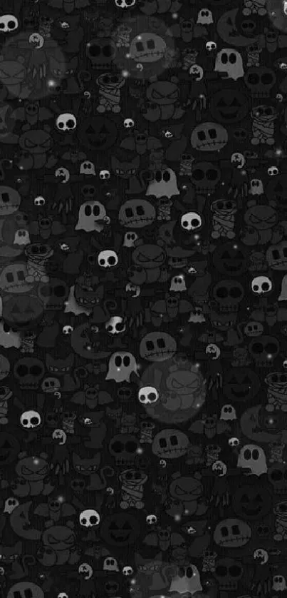 Dark Halloween themed mobile wallpaper with fun cartoon pattern.