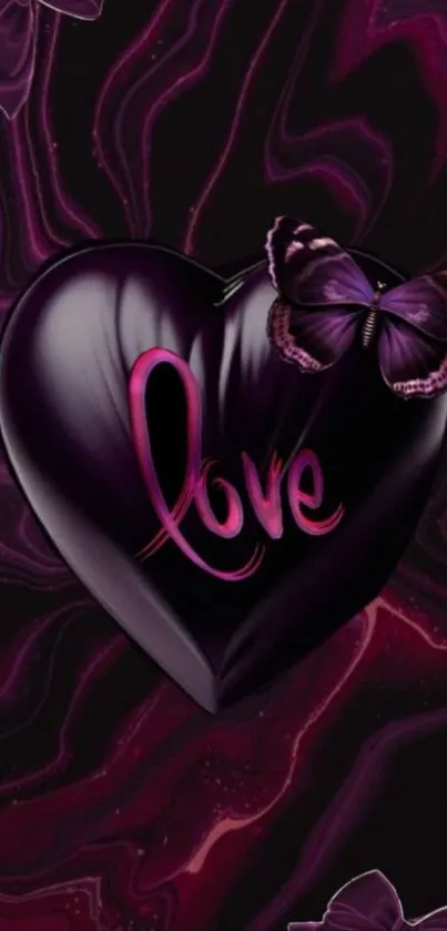 Dark heart with butterfly design on mobile wallpaper.