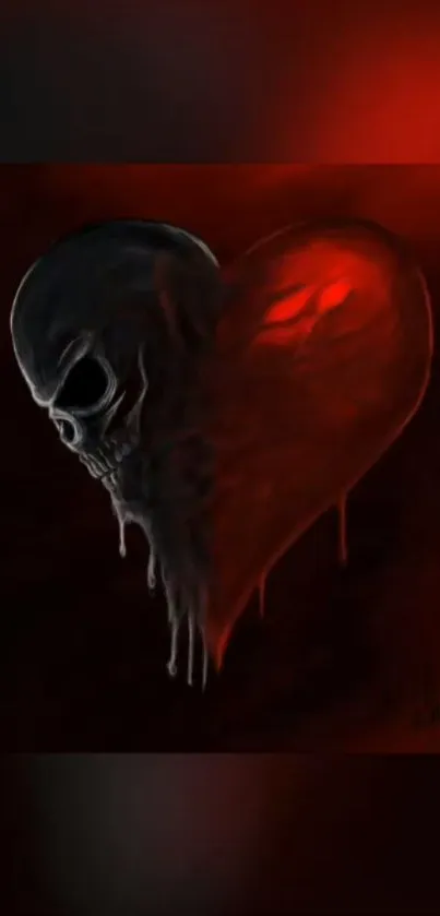 Dark heart-shaped skull art with red and black tones for mobile wallpaper.