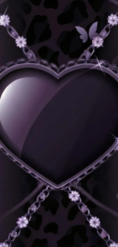 Dark heart wallpaper with butterflies and floral chains.