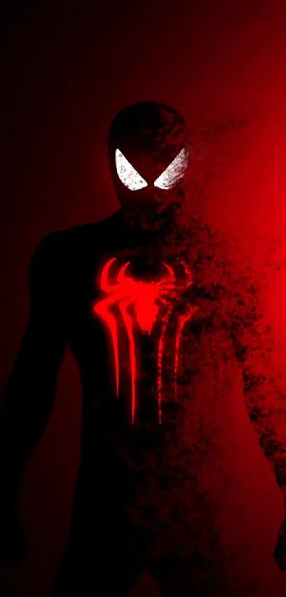 Dark superhero silhouette with red glow.