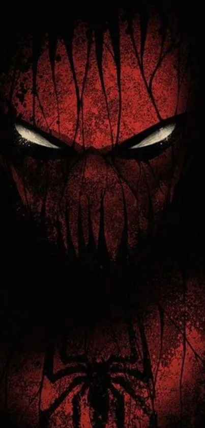 Dark red and black superhero-themed wallpaper with striking eyes.