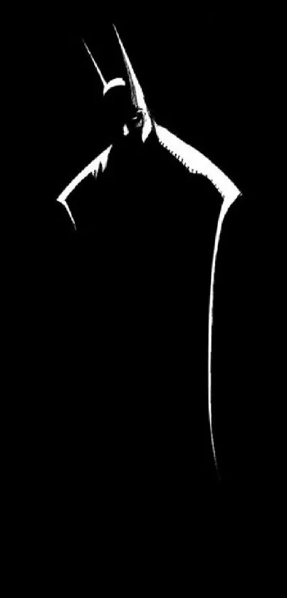 Silhouette of a superhero in black and white minimalist style.