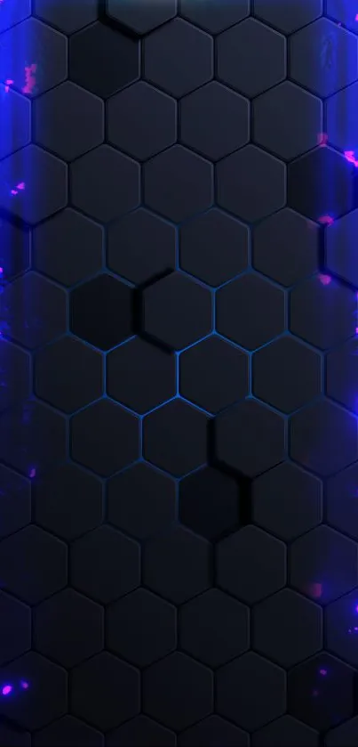 Dark hexagon pattern wallpaper with blue highlights.