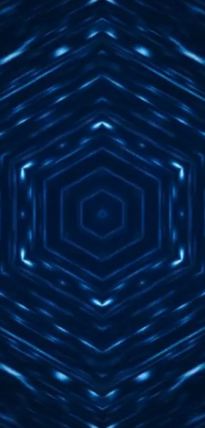 Dark hexagonal geometric pattern wallpaper in blue.