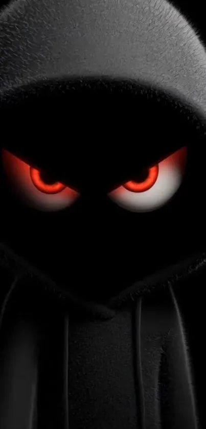 Hooded figure with glowing red eyes in dark wallpaper