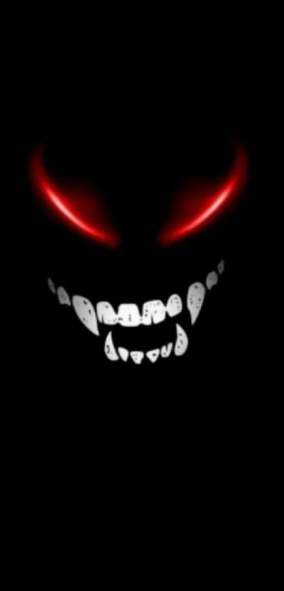 Dark wallpaper with glowing eyes and teeth.