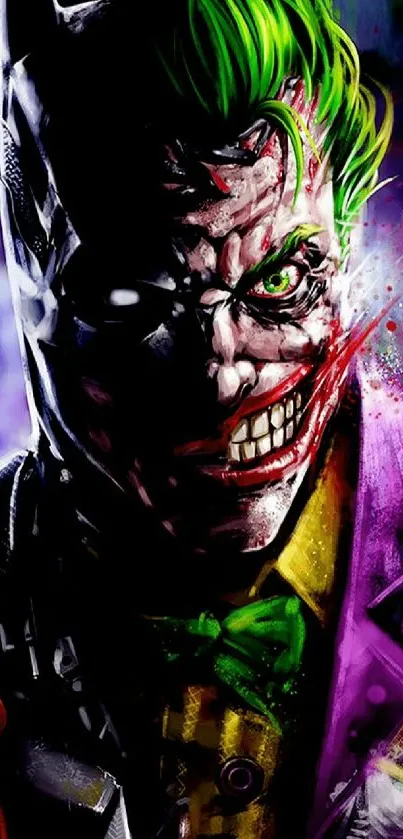 Artistic Joker with neon colors, showcasing a dark and vibrant style.