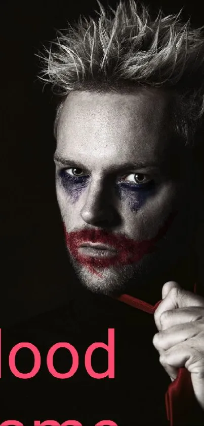 Joker-inspired art with dramatic makeup on a dark background.