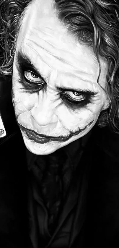 Black and white Joker-themed phone wallpaper with dramatic expression.