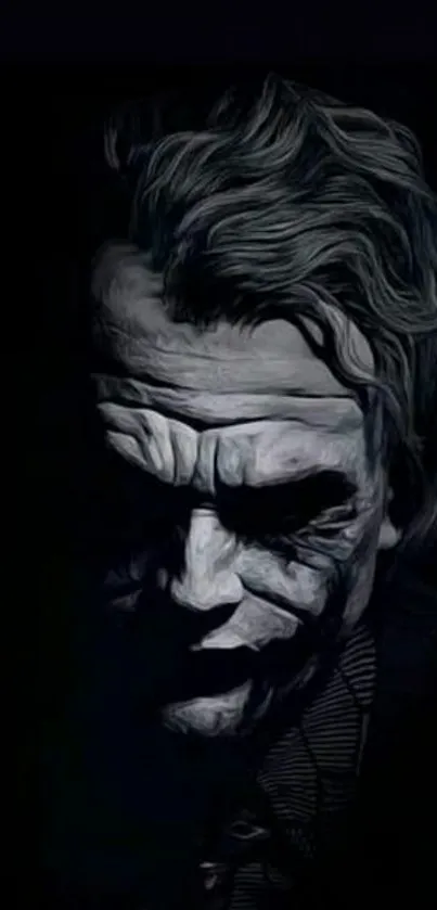 Dark Joker shadow, half-lit face on black background wallpaper.