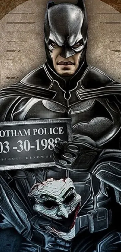 Batman in Gotham police mugshot wallpaper.