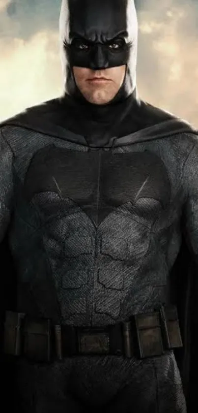 Dark Knight in striking superhero suit with detailed design.