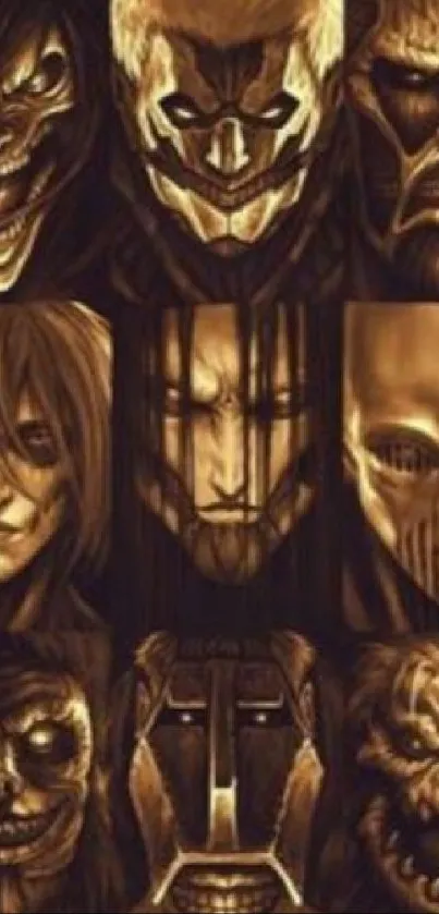 Mysterious dark-themed wallpaper with masked faces.