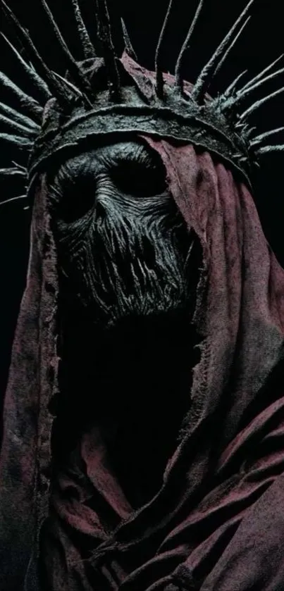 Dark robed figure with a crown of spikes, creating a gothic atmosphere.