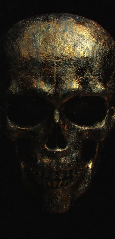 Dark metallic skull art wallpaper with black background.