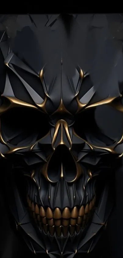 Intricate dark metallic skull mobile wallpaper design.