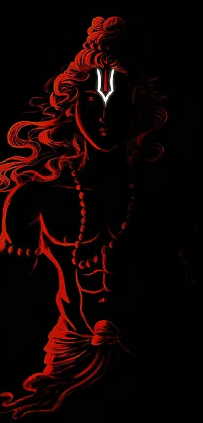 Dark minimalist art wallpaper featuring a mythological warrior with red accents.