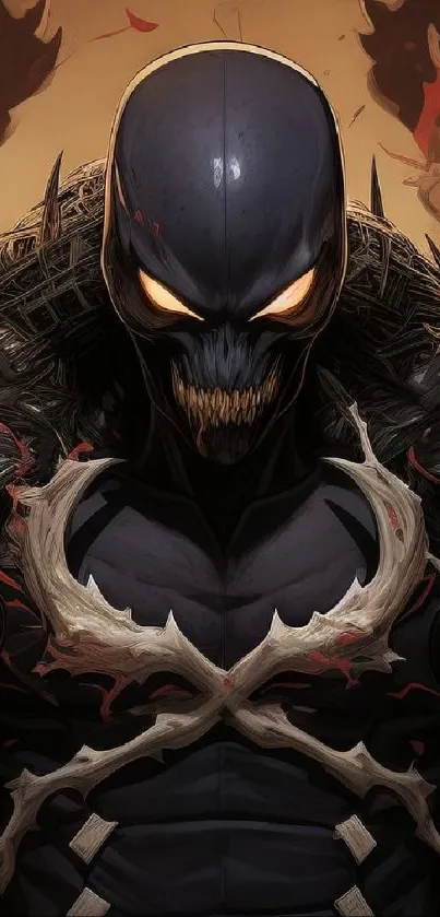 Dark, mysterious superhero character in armored design.