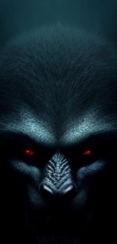 Dark creature with red eyes, set against a shadowy background.