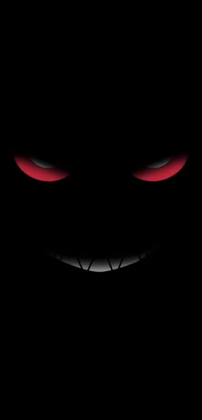 Dark wallpaper with ominous red-eyed face.