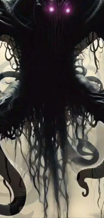 Dark mysterious figure with glowing eyes.