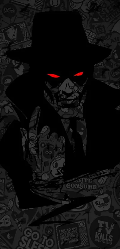 Shadowy figure with red eyes on a dark background wallpaper.