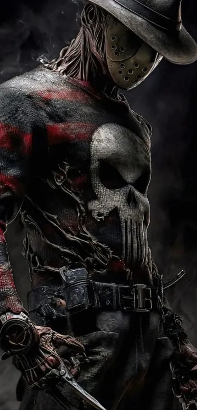 Mysterious masked character in a dark setting