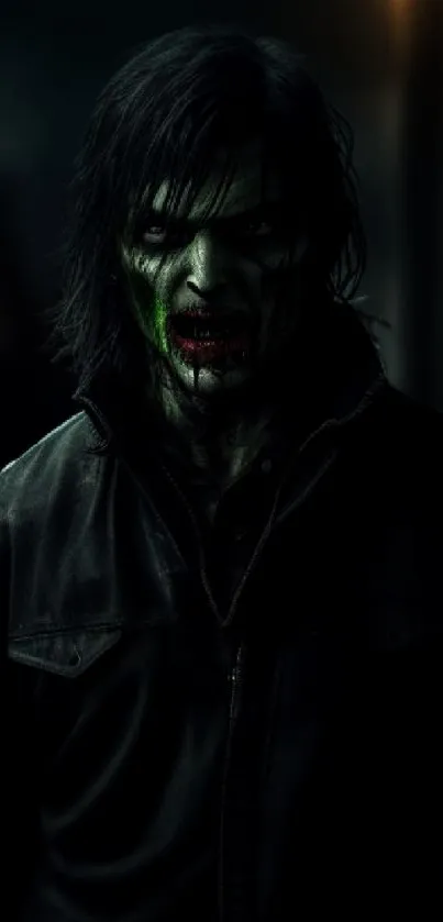 Dark, mysterious villain in a gloomy setting, perfect for mobile wallpaper.