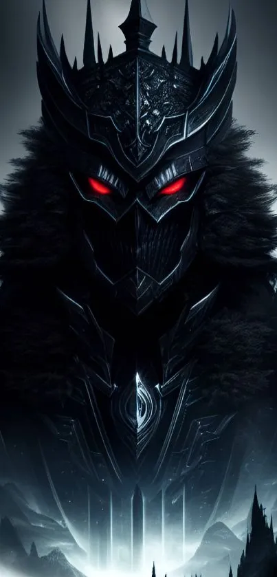 Dark mythical guardian with red eyes in fantasy art style for phone wallpaper.