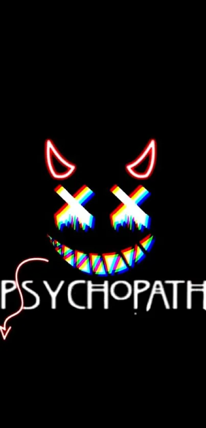 Dark neon wallpaper with demon face and text 'PSYCHOPATH'.