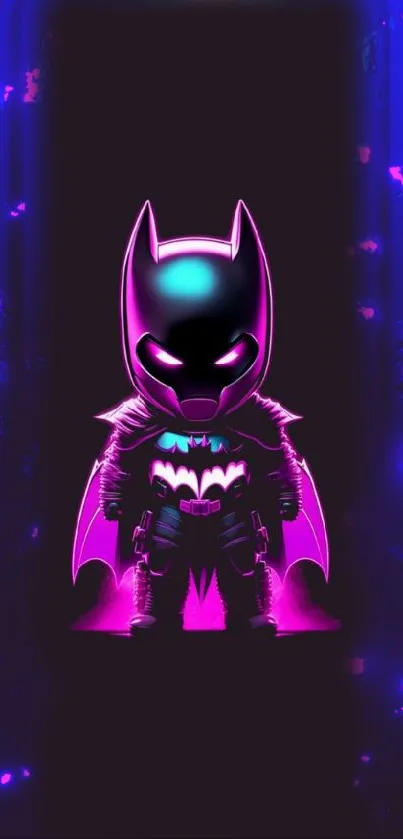 Neon Batman in dark purple wallpaper with vibrant colors.