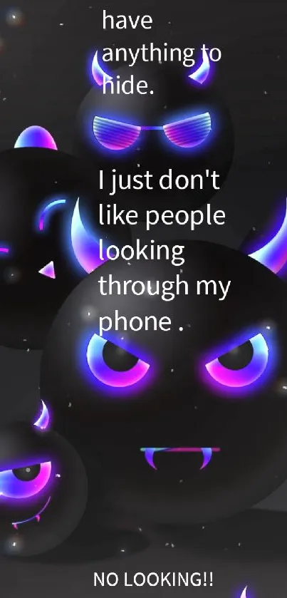 Dark mobile wallpaper with neon glowing faces for privacy.