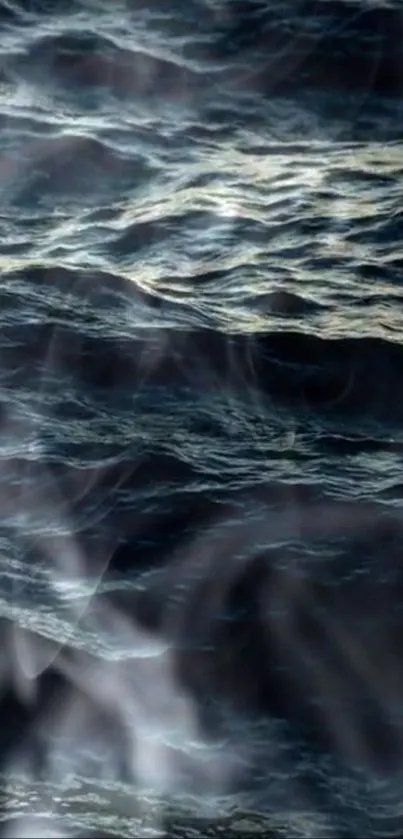 Dark ocean waves with smoky reflections.