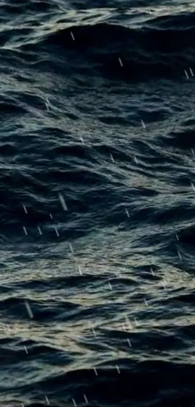 Dark ocean waves with raindrops wallpaper.