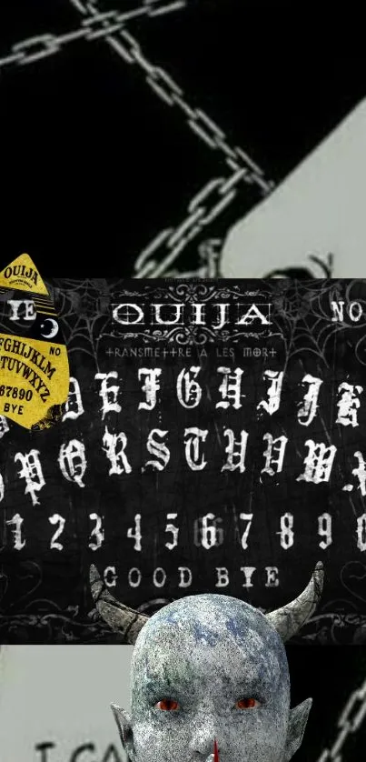 Dark Ouija board mobile wallpaper with mystical symbols and eerie design.