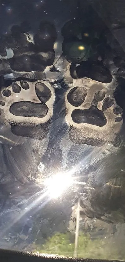 Dark paw print reflection with glossy effect and mysterious lighting.