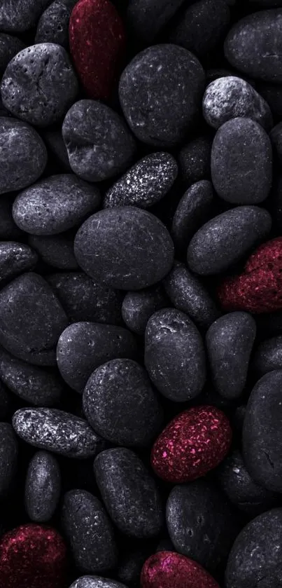 Gray and red pebbles mobile wallpaper with a textured design