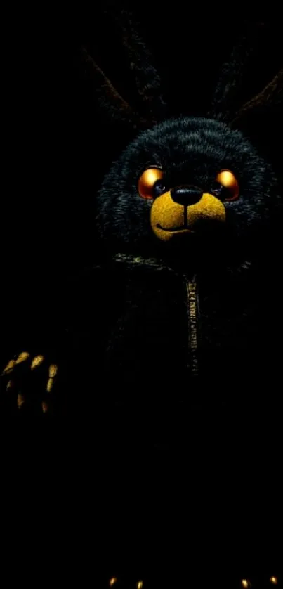 Dark plush toy with glowing eyes.