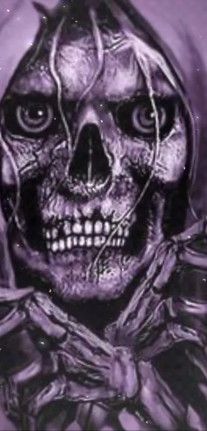 A dark purple skull face with a gothic, mysterious look, perfect for mobile wallpaper.