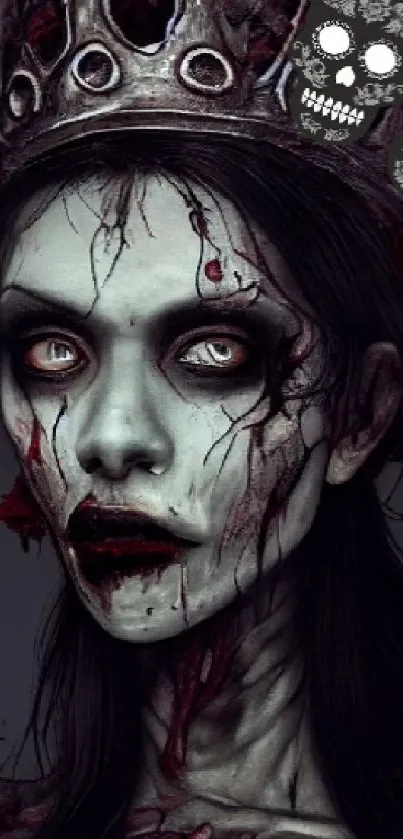 Dark queen zombie with a crown in gothic style.