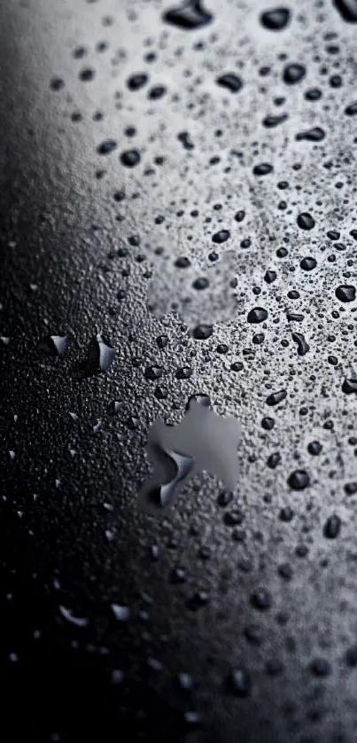 Dark raindrop wallpaper with textured water droplets on black surface.