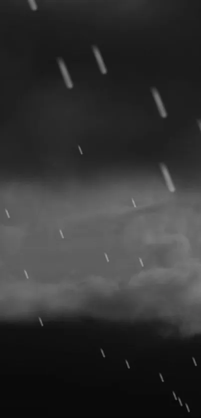 Dark storm clouds with rain streaks in monochrome color.