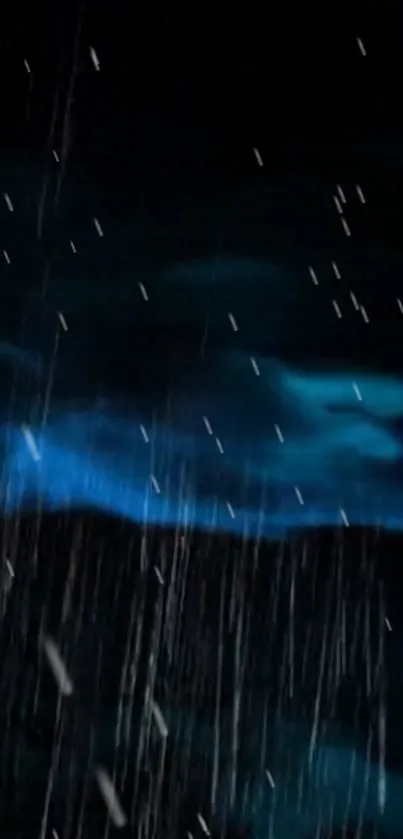 Dark rainy night wallpaper with ethereal blue clouds and streaks of light.