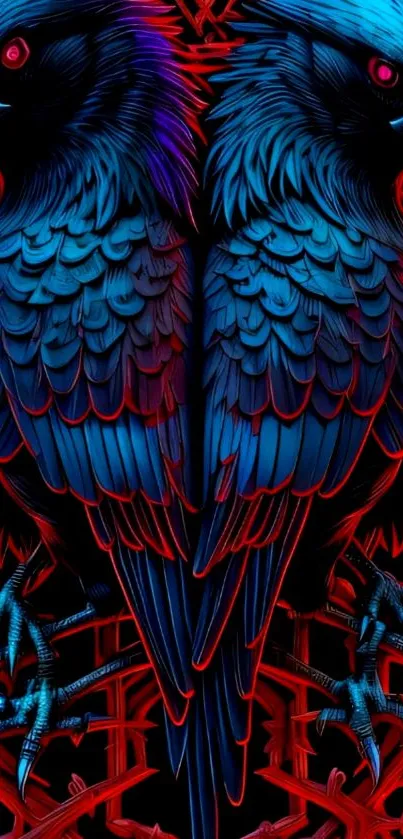 Striking wallpaper with dark ravens and vivid colors for mobile screens.