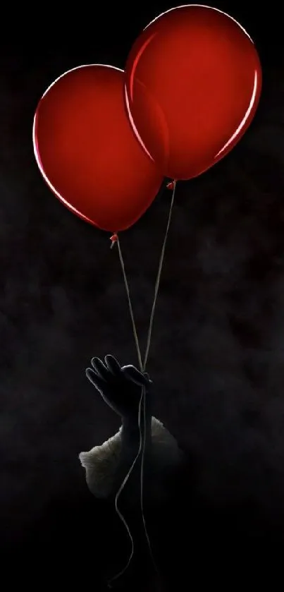 Mysterious dark wallpaper with two red balloons.